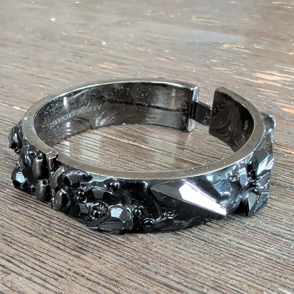 Armani Exchange Gunmetal Crystal-Accented Hinged Bangle